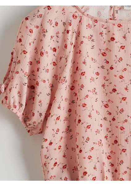 Yeni Sezon Bisiklet Yaka Cicekli Kiz Cocuk Crop Bluz - S5N212Z4