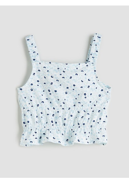 Yeni Sezon Kare Yaka Cicekli Kiz Cocuk Crop Bluz - S5K551Z4