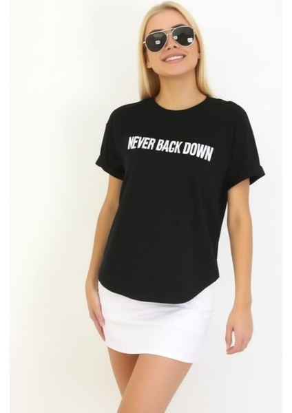 High-Low Yuvarlak Etek Uçlu Kısa Kollu Bisiklet Yaka Baskılı T-Shirt fiyatları