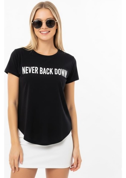 High-Low Yuvarlak Etek Uçlu Kısa Kollu Bisiklet Yaka Baskılı T-Shirt modelleri