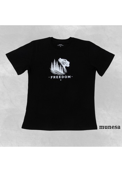 Yuvarlaka Yaka %100 Pamuk Kaplan Baskılı Siyah Erkek T-Shirt