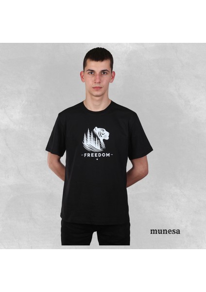 Yuvarlaka Yaka %100 Pamuk Kaplan Baskılı Siyah Erkek T-Shirt fiyatları