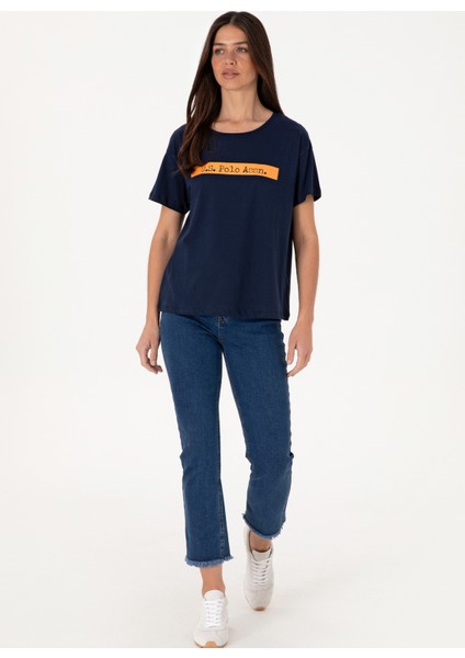 Bisiklet Yaka Lacivert Kadın T-Shirt Georgı fırsatları