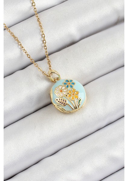 Çelik Zincir Açılabilir Sanatsal Vintage Çiçek Model Gold Renk Kadın Kolye