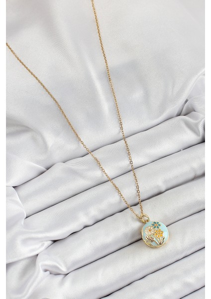 Çelik Zincir Açılabilir Sanatsal Vintage Çiçek Model Gold Renk Kadın Kolye