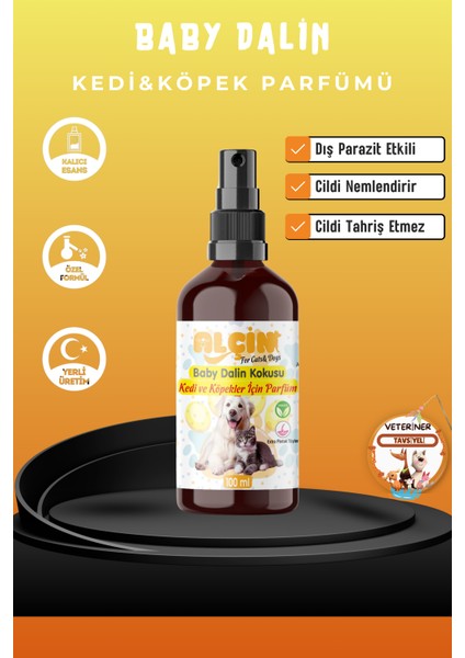 Kedi ve Köpek Parfümü Parazit Karşıtı Içerikli Baby Dalin Kokulu 100 ml. Cam Şişe