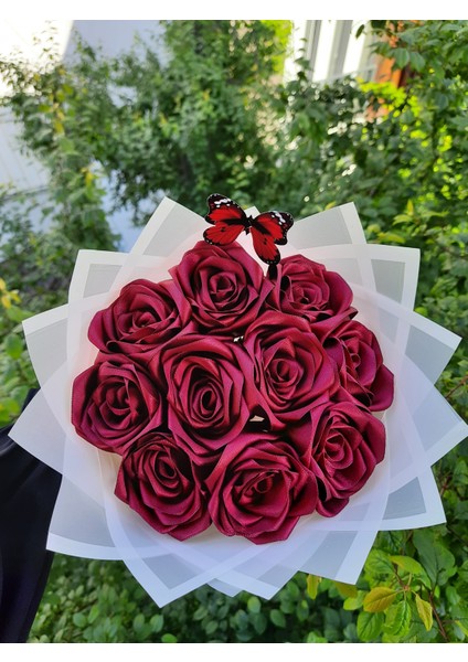 10 Lu Solmayan Gül Buketi Bordo Gül Dışı Beyaz