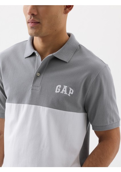 Erkek Gri Gap Logo Colorblock Pique Polo Yaka T-Shirt modelleri