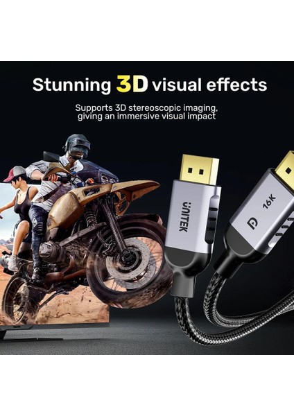 Unıtek Dısplay Port 2.1 %100 Bakır 1.5mt 16K&60Hz (C1626GY01-1.5M)
