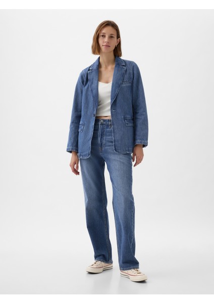 Kadın Mavi Denim Blazer
