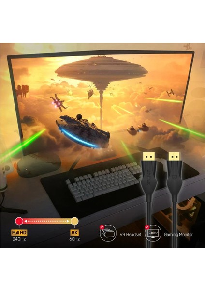 Unıtek Dısplayport 1.4 Kablo 2mt 8K&60Hz (C1624BK-2M)