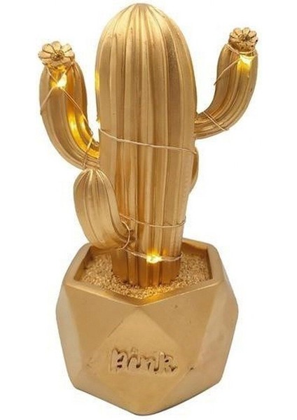 LED Işıklı Sevimli Kaktüs Dekoratif Masa Lambası Mini Biblo Gece Lambası-Gold
