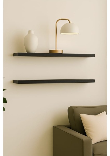 50 cm 2li Mat Siyah Mdf Uçan Duvar Rafı Gizli Bağlantı Kitaplık