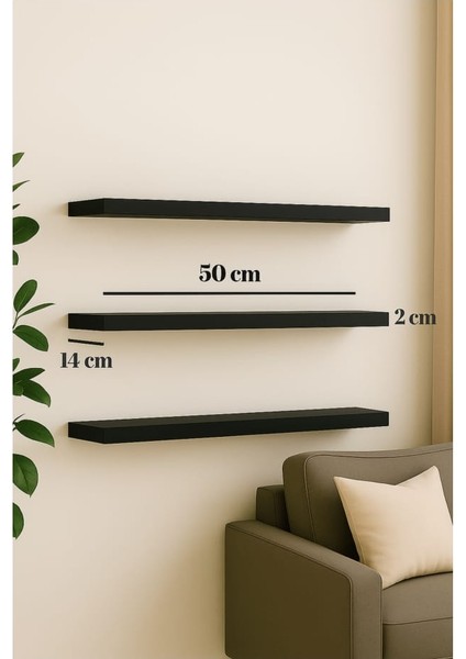 50 cm 2li Mat Siyah Mdf Uçan Duvar Rafı Gizli Bağlantı Kitaplık fiyatları