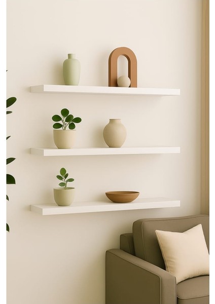 50 cm 3lü Mat Beyaz Mdf Uçan Duvar Rafı Gizli Bağlantı Kitaplık fiyatları