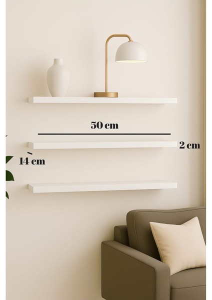 50 cm Mat Beyaz Mdf Uçan Duvar Rafı Gizli Bağlantı Kitaplık