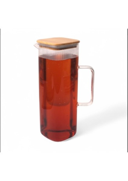 Balsa Mrk Model Borosilikat Cam Isıya Dayanıklı 1000 ml 75*230 Bambu Kapak Kare Line Yağlık & Sürahi