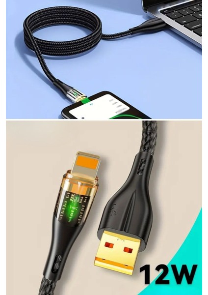 LED Işık Uçlu Sağlam Ip Kablolu USB To Lightning Hızlı Şarj Kablosu