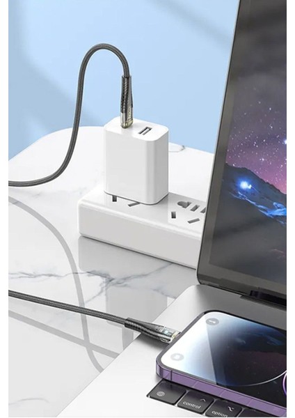 LED Işık Uçlu Sağlam Ip Kablolu USB To Lightning Hızlı Şarj Kablosu