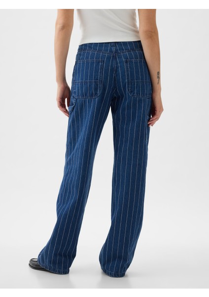 Kadın Koyu Mavi Mid Rise '90S Loose Çizgili Carpenter Jean Pantolon fırsatları