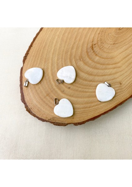 Kalp Kesim Sedef Taşı Doğal Taş Kolye ve Zincir