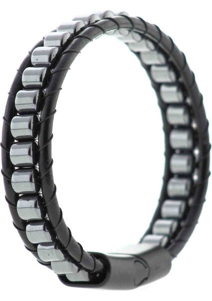 Babalar Günü Hediyesi Hematit Doğal Taşlı Modern Tasarım Çelik Erkek Deri Bileklik