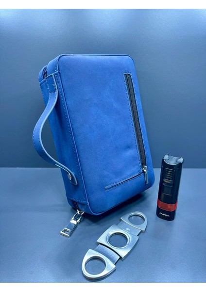 %100 Deri Profesyonel Puro Çantası Seyahat Humidoru 3'lü Set (Puro Makası, Puro Çakmağı, Humidor) fırsatları