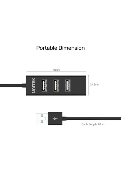 Unıtek Type-A To 4 Port Usb2.0 Hub 80CM Kablo (Y-2140)