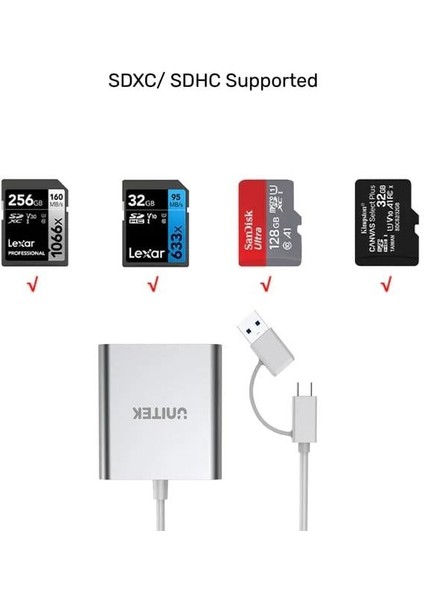 Unıtek Usb-C/a To Hafıza Kart Okuyucu Sd/cf/mıcro Sd 5gbps (Y-9313D)