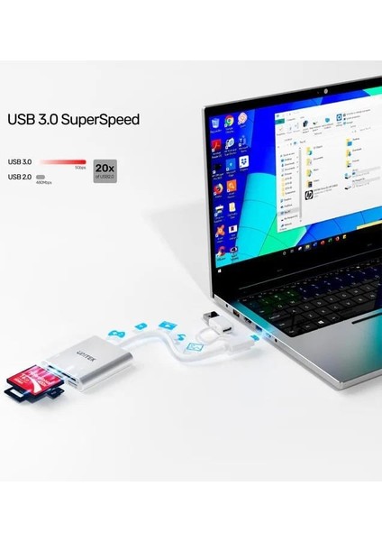 Unıtek Usb-C/a To Hafıza Kart Okuyucu Sd/cf/mıcro Sd 5gbps (Y-9313D)