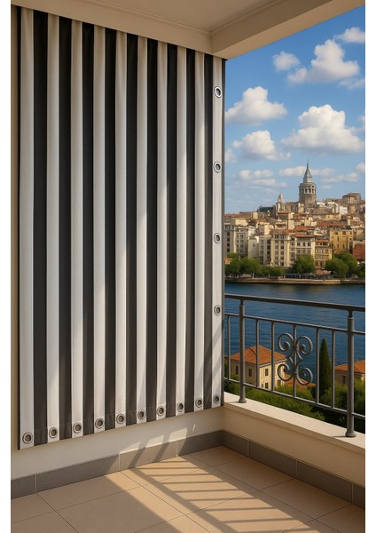 Balkon Perdesi Kuş Gözü Ölçü Seçenekli Gri Beyaz