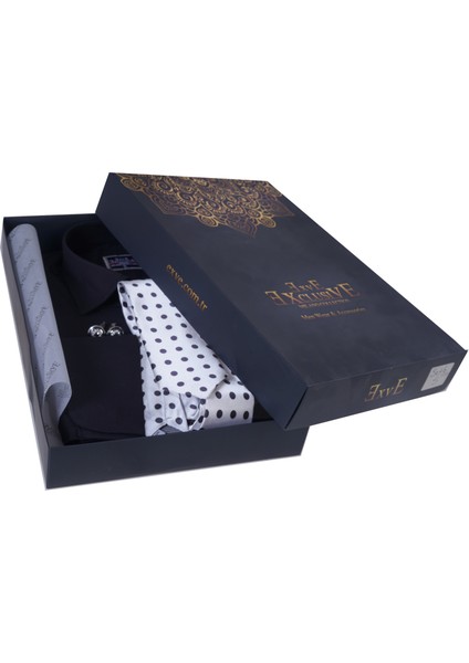 Siyah Hediyelik Kutulu Duble Manşet Gömlek Kol Düğmesi ve Kravat Seti fiyatları