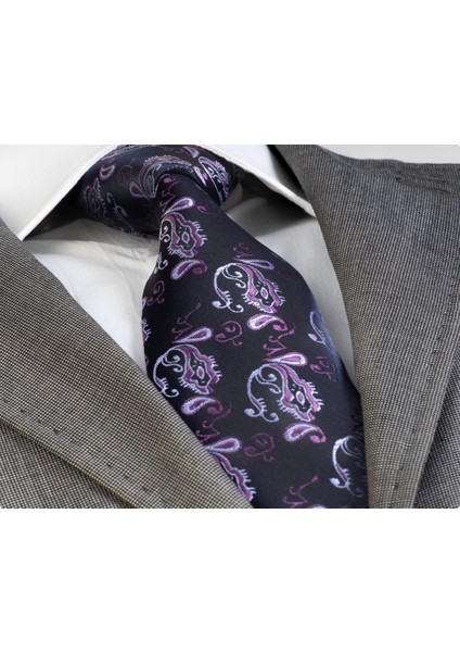 Lila Elegant Desenli Hediyelik Kutulu Duble Manşet Gömlek Kol Düğmesi ve Kravat Seti fırsatları