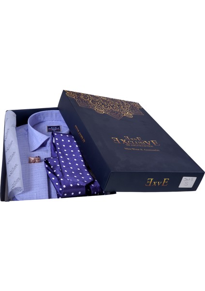 Mavi Elegant Desenli Hediyelik Kutulu Duble Manşet Gömlek Kol Düğmesi ve Kravat Seti fiyatları