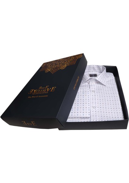 Beyaz Elegant Desenli Hediyelik Kutulu Duble Manşet Gömlek Kol Düğmesi ve Kravat Seti modelleri