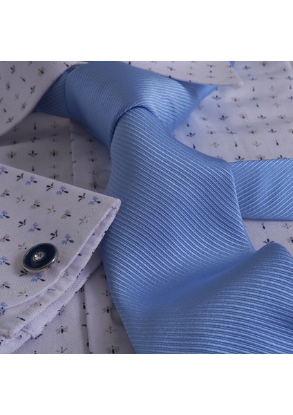 Beyaz Elegant Desenli Hediyelik Kutulu Duble Manşet Gömlek Kol Düğmesi ve Kravat Seti