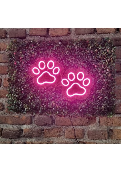 Yapay Çim Zeminli Pati Izi Neon Duvar Aydınlatması
