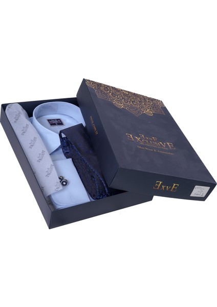 Mavi Hediyelik Kutulu Duble Manşet Gömlek Kol Düğmesi ve Kravat Seti fiyatları