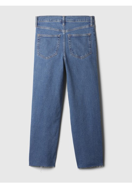 Kadın Koyu Mavi High Rise Stride Wide-Leg Ankle Jean Pantolon