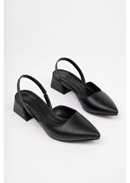 Blush Siyah Mat Deri Sivri Burunlu Kısa Blok Topuklu Kadın Ayakkabı modelleri