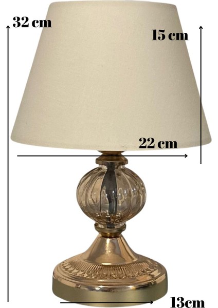 Royal Altın Renkli Metal Ayak Bal Rengi Cam Krem Başlıklı Şık Abajur Masa Lambası