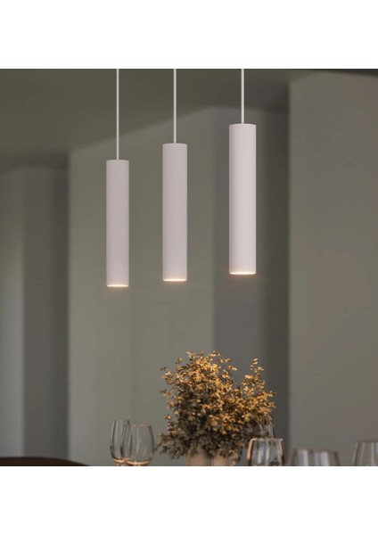 Mylights Beyaz Ada Üstü LED Avize Os-Ram Ledli 3000K Üçlü LED Avize