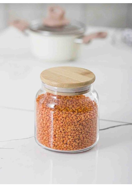 3' Lü Set Bambu Kapaklı Vakumlu Cam Kavanoz Erzak Saklama Kabı 500 ml Küçük Boy Kavanoz