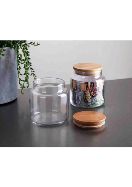 3' Lü Set Bambu Kapaklı Vakumlu Cam Kavanoz Erzak Saklama Kabı 500 ml Küçük Boy Kavanoz