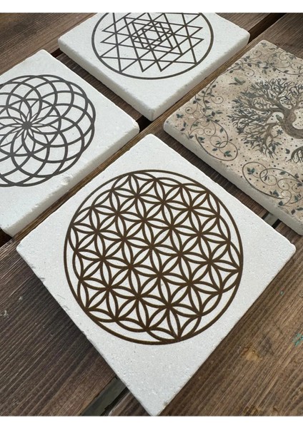 Baskılı Doğaltaş Bardak Altlığı 4'lü Set modelleri