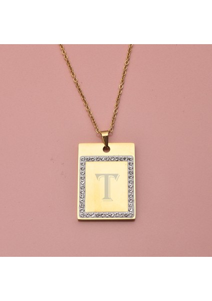Kişiye Özel T Harfli Kadın Kolye Çelik Sarı Takı Hediyelik Aksesuar