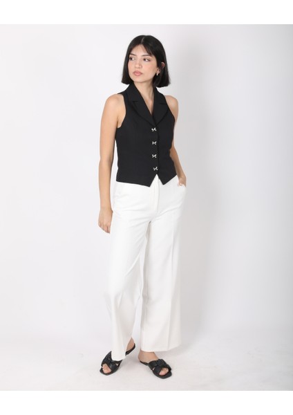 Kadın Siyah Fiyonk Düğmeli Blazer Yelek fiyatları