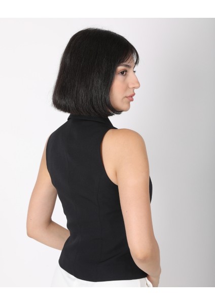 Kadın Siyah Fiyonk Düğmeli Blazer Yelek indirimleri