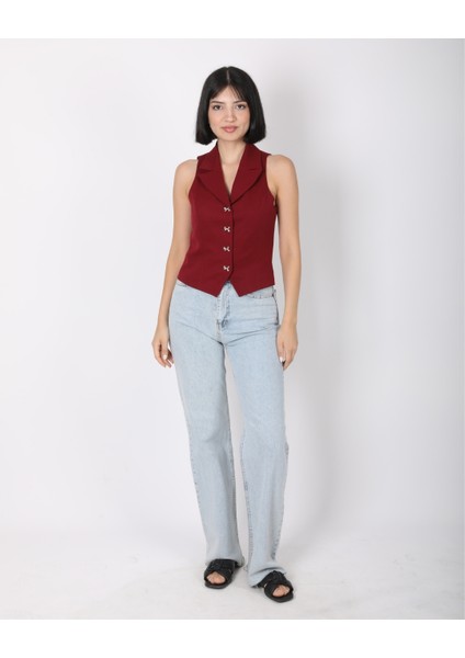 Kadın Bordo Fiyonk Düğmeli Blazer Yelek fiyatları