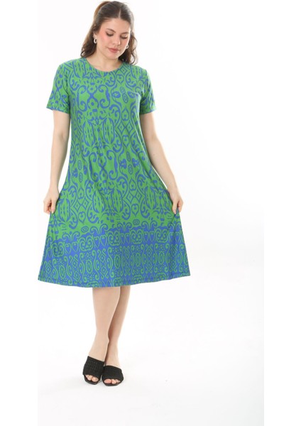 Kadın Büyük Beden Yeşil Viskon Elbise
